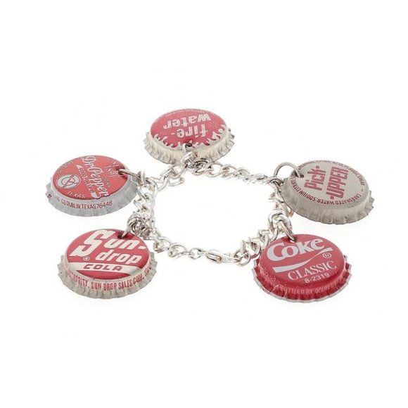Handmade Jewelry - Handmade Red Vintage Soda Bottle Cap Pop Art Brace